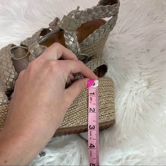 Trask Wedged Braided Strappy Heel- Women's size 8- Pewter/ Gold - Picture 3 of 8